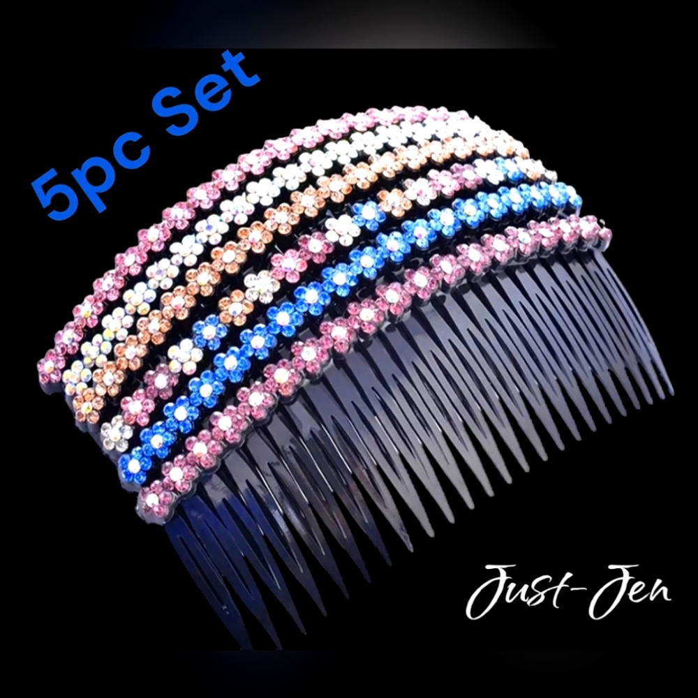 Beautiful 5pc Colorful Crystal Rhinestone Combs/ Hair Pins